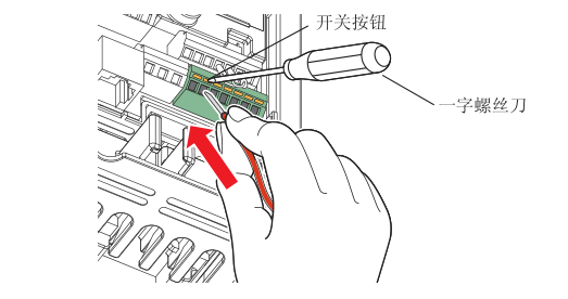 一字螺丝刀将开关按钮按入深处操作图
