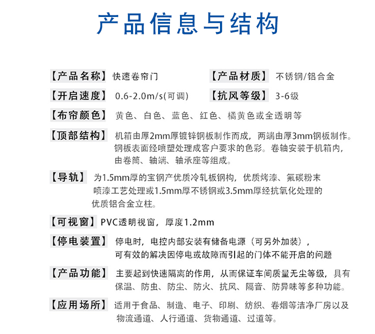 快速门技术参数说明